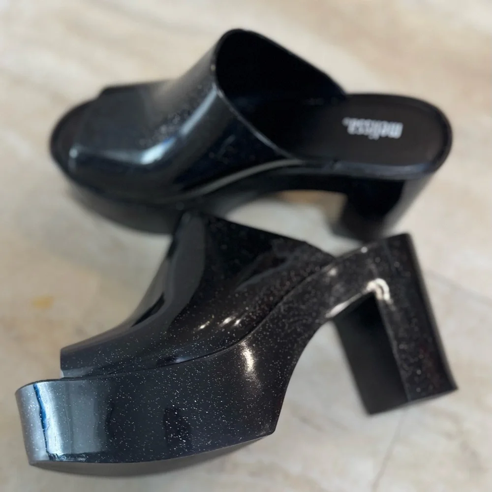MELISSA Black Glitter Platform Mules (US 6) - Picture 2 of 5